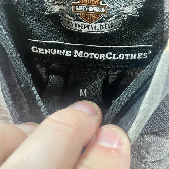 Harley Davidson Shirt Adult Medium Grey Yellow Plaid Dutton Up Casual Mens Patch - Picture 9 of 13